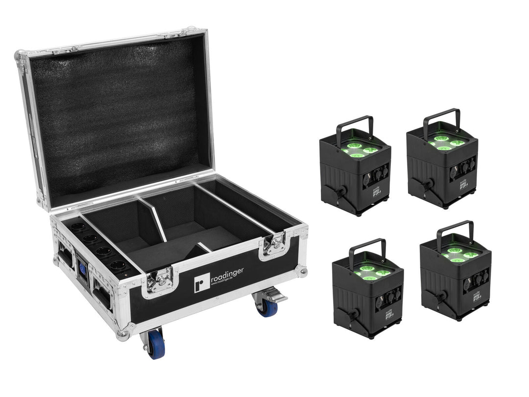 EUROLITE Set 4x AKKU IP UP-4 QCL Spot QuickDMX MK2 + Flightcase med hjul og ladefunksjon
