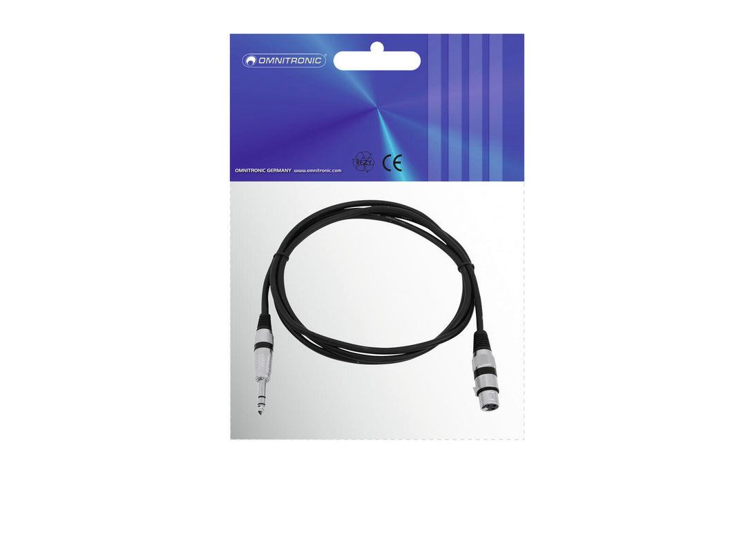 OMNITRONIC Adapterkabel XLR(F)/Jack stereo 2m bk