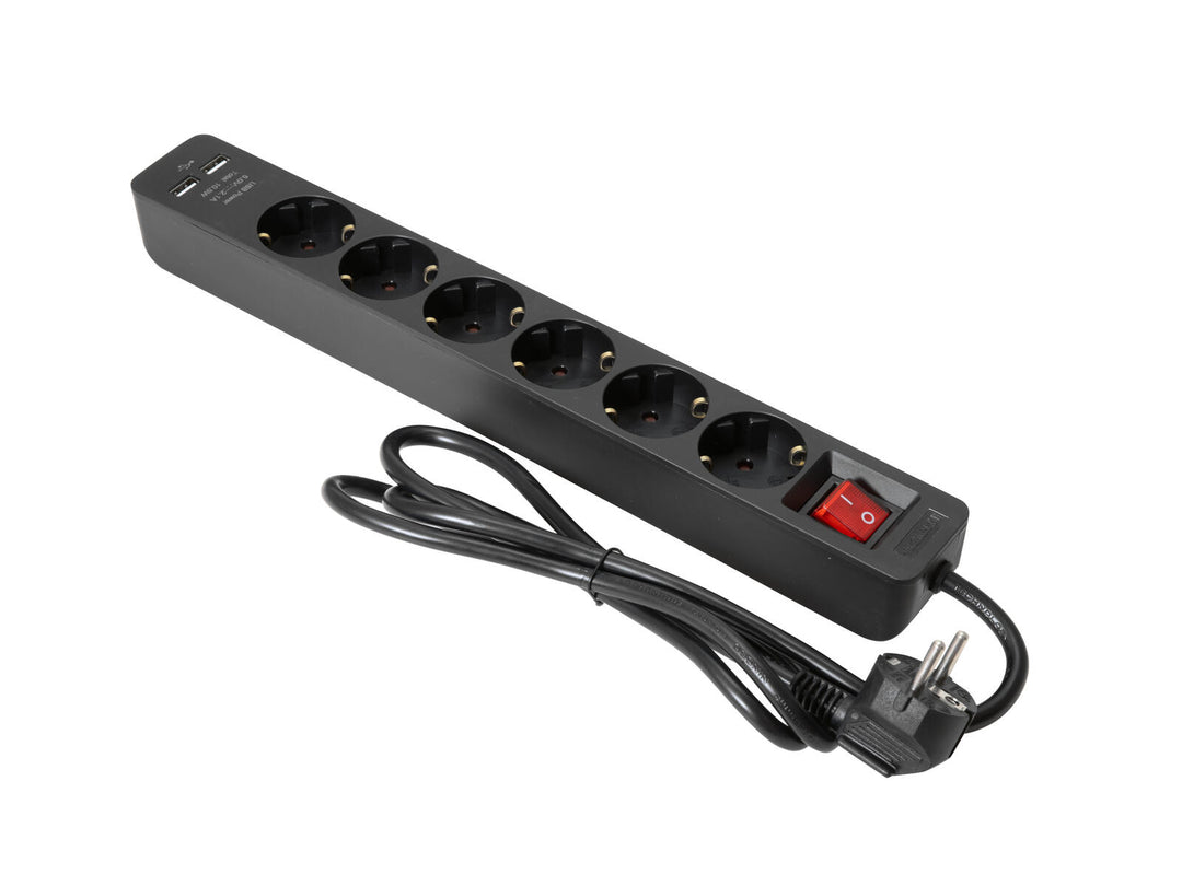 EUROLITE fordeler ON-1 6-dobbel + 2 USB bk
