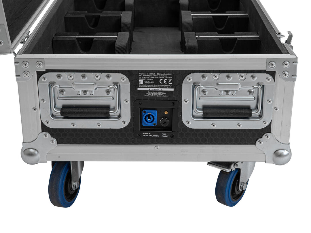 ROADINGER Flightcase 6x AKKU UP-4 QCL Spot QuickDMX MK2 med ladefunksjon og hjul