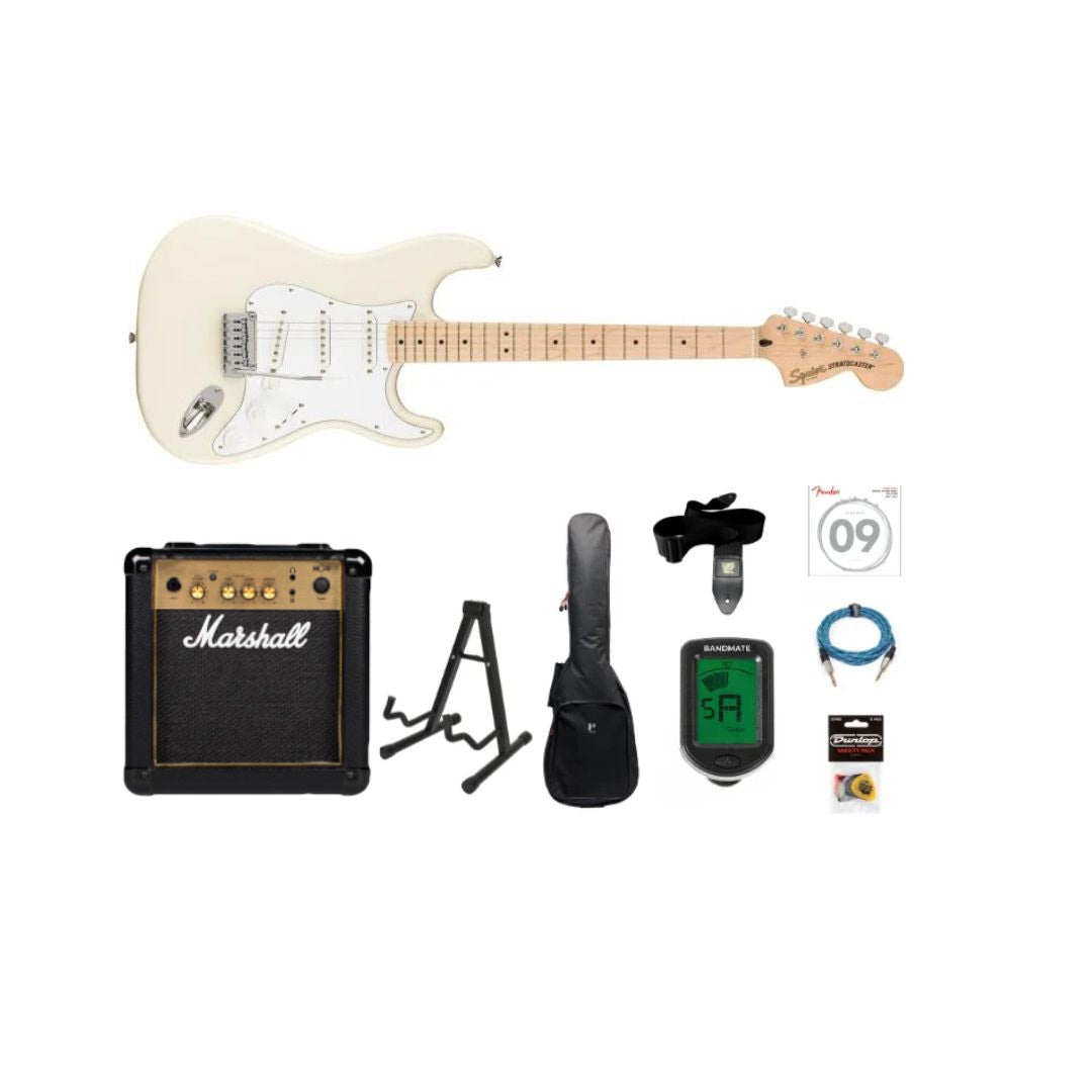 Fender Squier Affinity Stratocaster el-gitar startpakke (Olympic White)