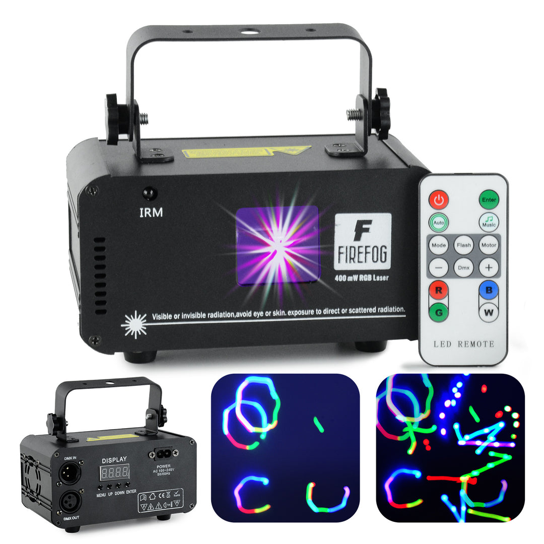 Firefog RGB disco laser 400 mW med DMX og fjernkontroll