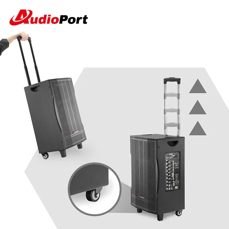 Audioport V12 transportabel aktiv høyttaler 350 W med 2 mikrofoner