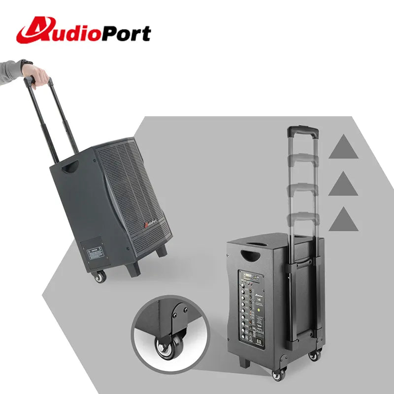 Audioport V8 transportabel aktiv høyttaler 250 W med 2 mikrofoner