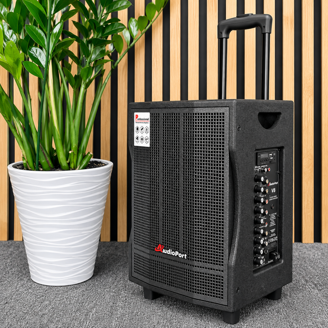 Audioport V8 transportabel aktiv høyttaler 250 W med 2 mikrofoner