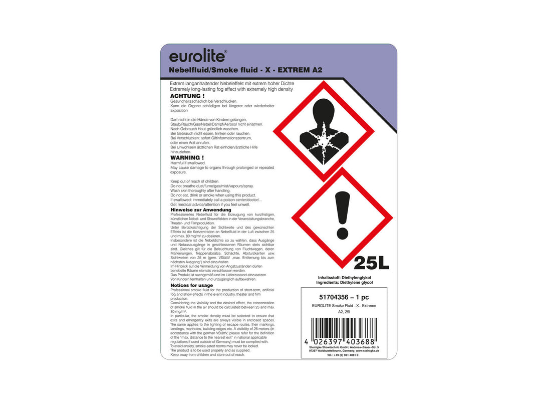 EUROLITE SMOKE FLUID -X- Extreme A2, 25l røykvæske