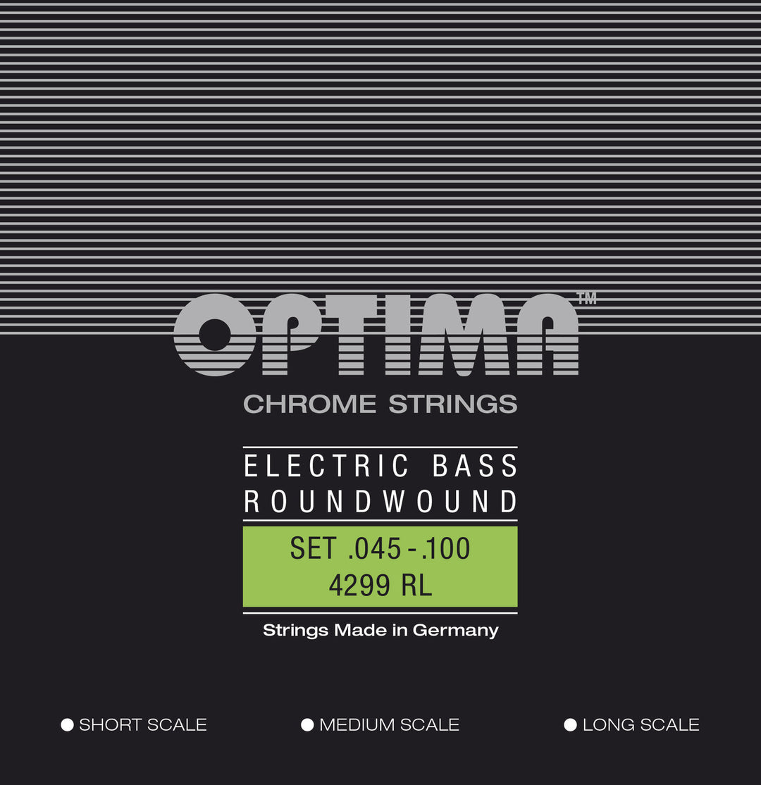 Optima elbass-strenger Chrome Strings. Round Wound kort skala - sett 4299S (4-str. short-scale)