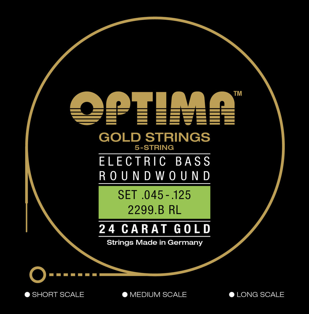 Optima E-Bass-strenger Gold Strings Round Wound long scale - Sett 5-strengers reg-light (2299B)