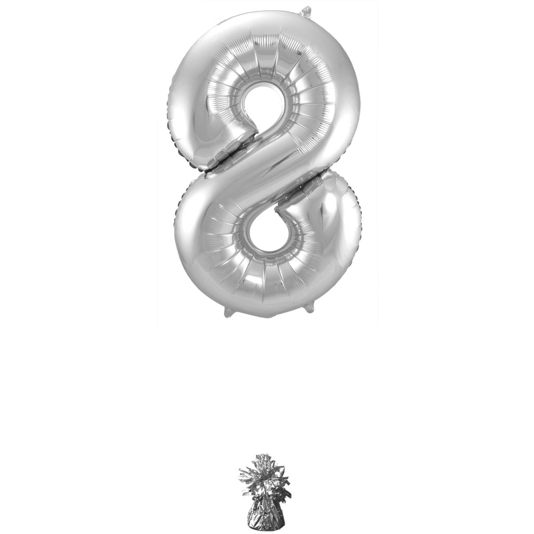 8-formet tall folieballong (sølv, 86 cm)