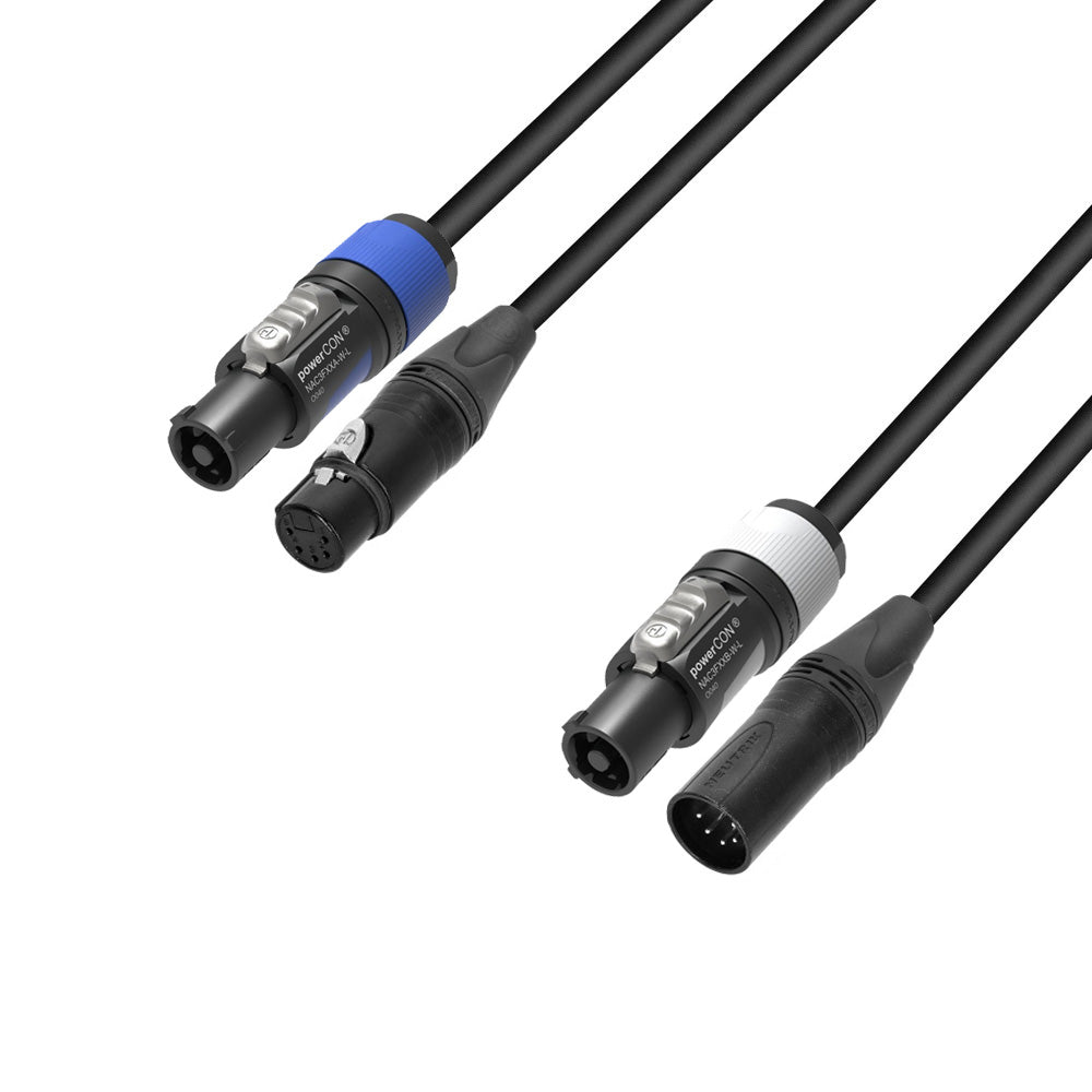 Adam Hall Cables 5 STAR H PCON 5D 0150 - Hybridkabel | Strøm og DMX | Neutrik® 5-polet XLR x powerCON® | 1,5 m