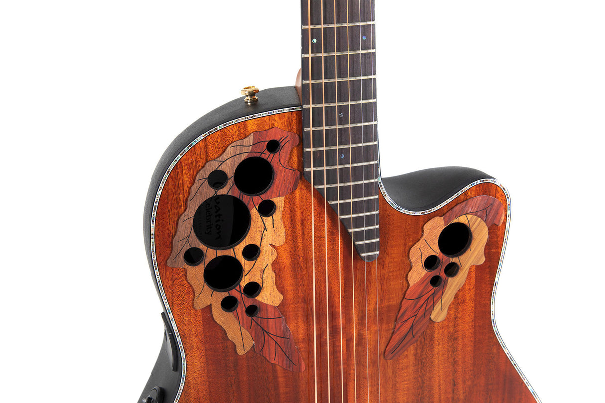 Ovation elektroakustisk Gitarer Celebrity Elite Plus Mid Cutaway - flammet koa (CE44P-FKOA-G)