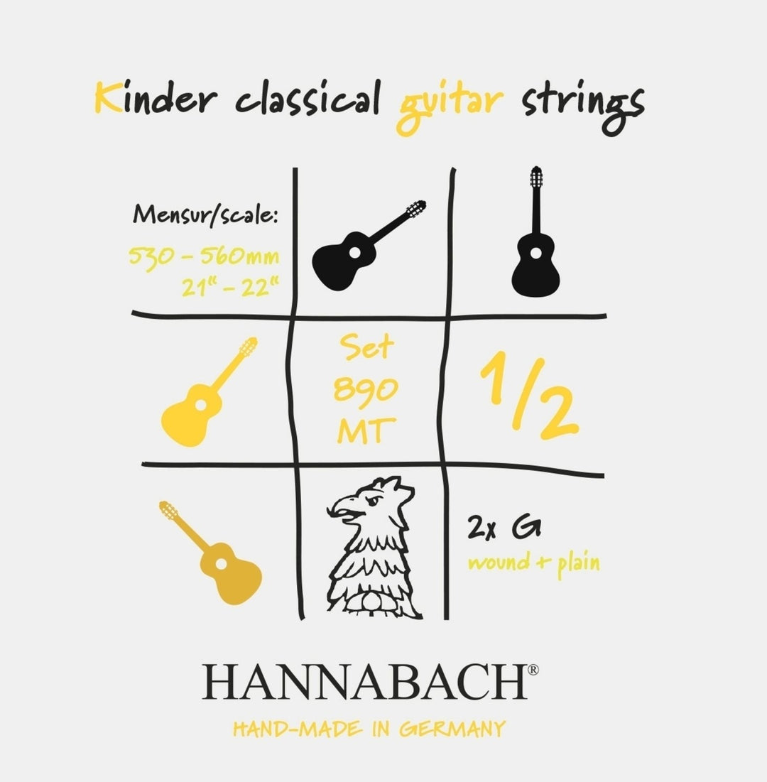 Hannabach strenger for klassiske gitarer serie 890 1/2 klassisk gitar for barn mensur: 53-56 cm - sett med 2 G-strenger (890MT 1/2)