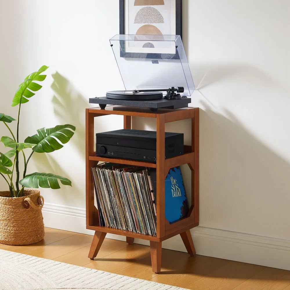 Crosley Asheville Small Platespillerbord med vinyloppbevaring – Walnut