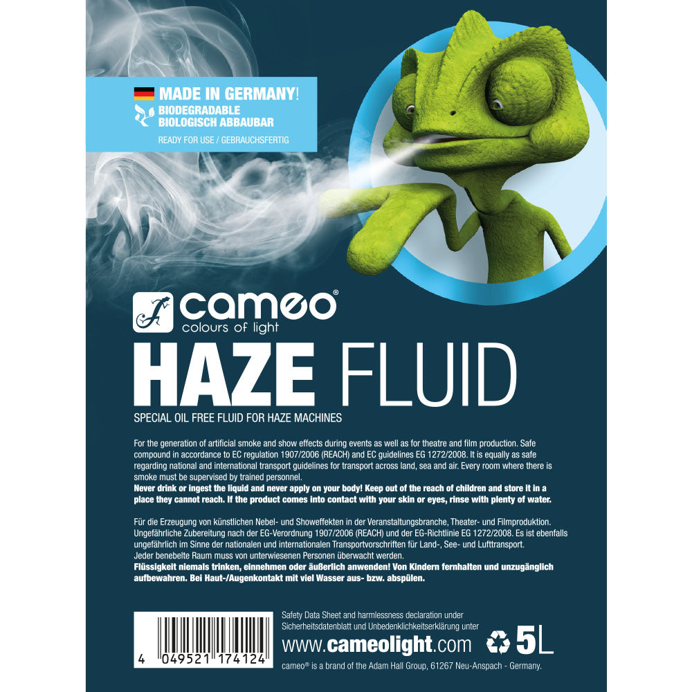 Cameo HAZE FLUID 5 L - haze-væske for fin tåketetthet og lang holdbarhet, 5 L, oljefri