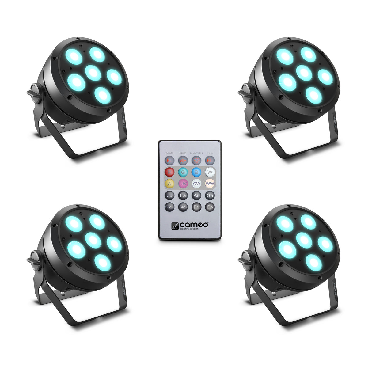 Cameo ROOT® PAR 6 SET 1 - Sett inkludert 4 x CLROOTPAR6 inkl. IR-fjernkontroll (CLPFLAT1REMOTE)
