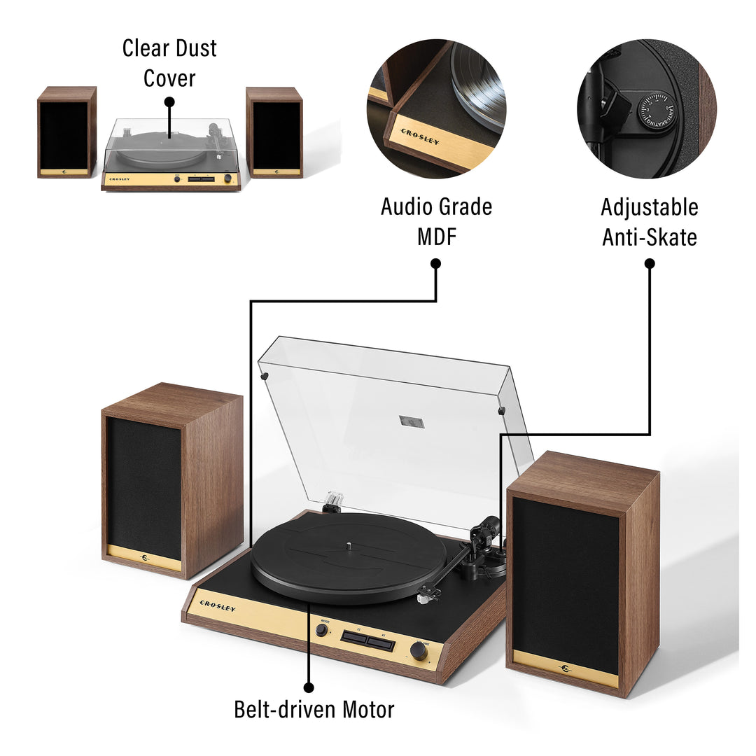 Crosley C72 platespiller med høyttalere (valnøtt)