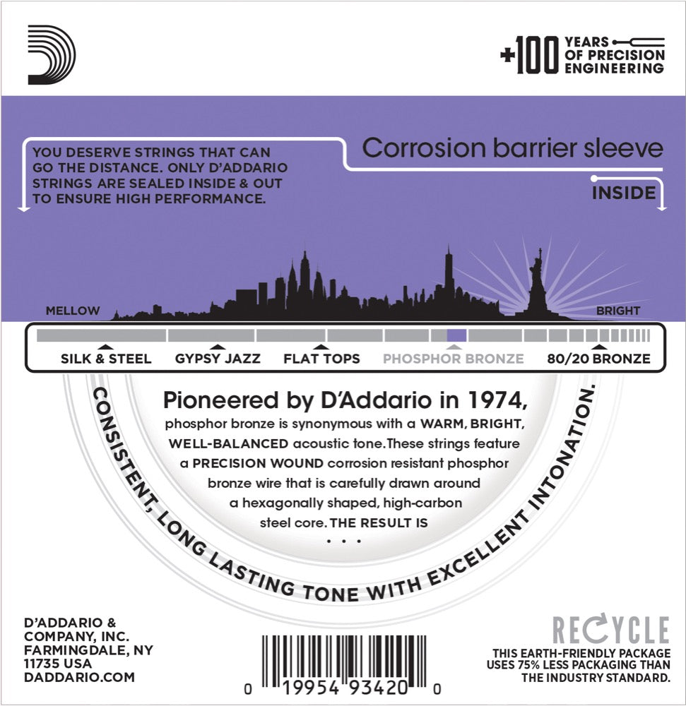 Daddario EJ26-3D fosforbronse gitarstrenger 3-pack (tilpasset lys, 11-52)