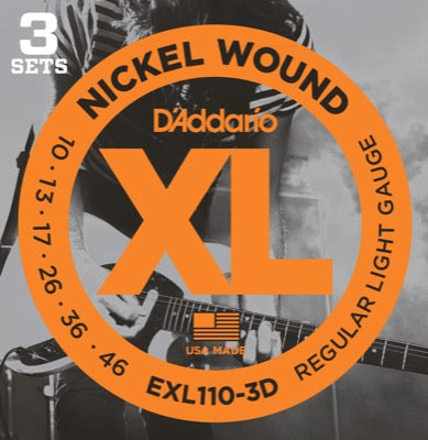 Daddario EXL110-3D gitarstrenger 3-pack (vanlig lys 10-46)