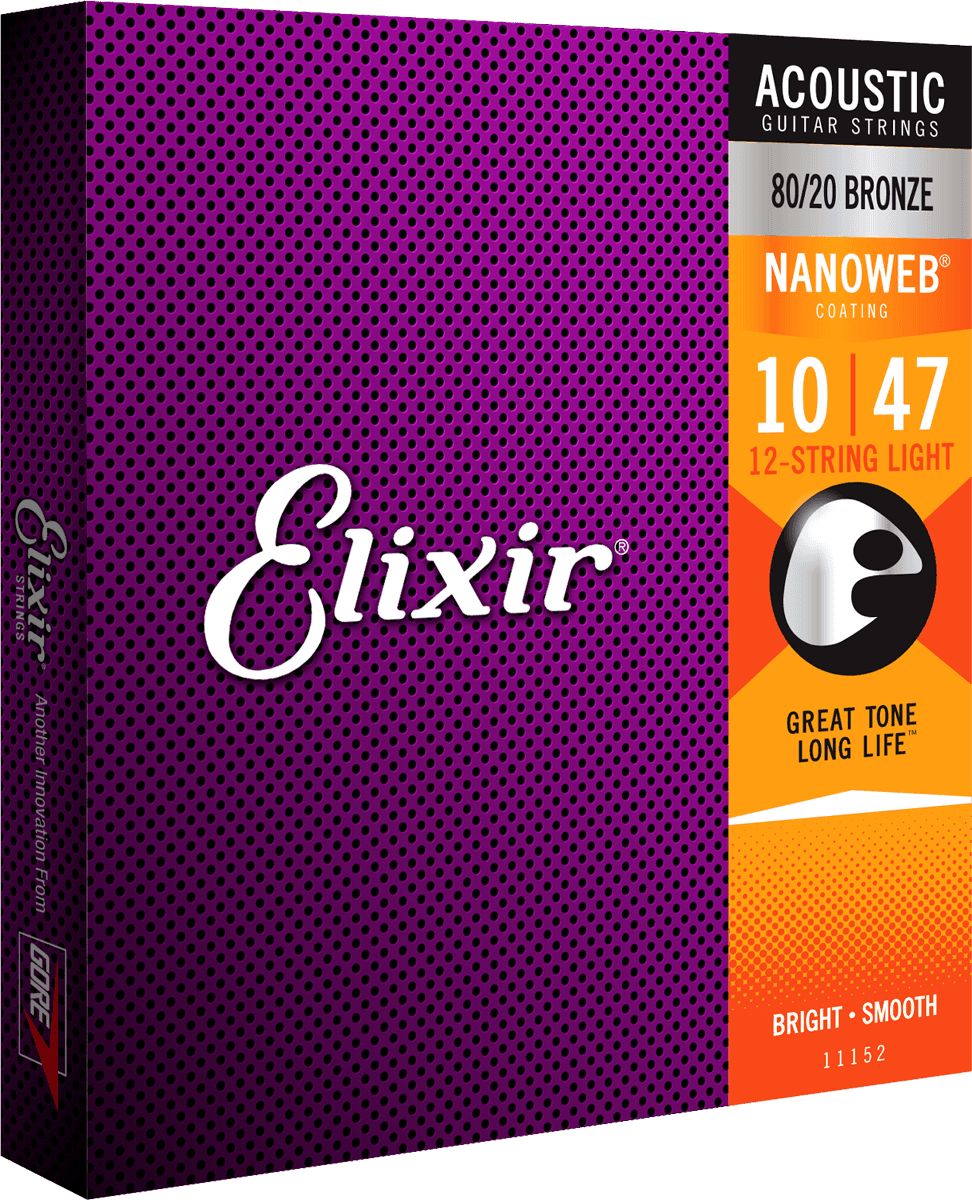 Elixir Nanoweb Bronze 80/20 gitarstrenger (12-strengs, lett, 10-47)