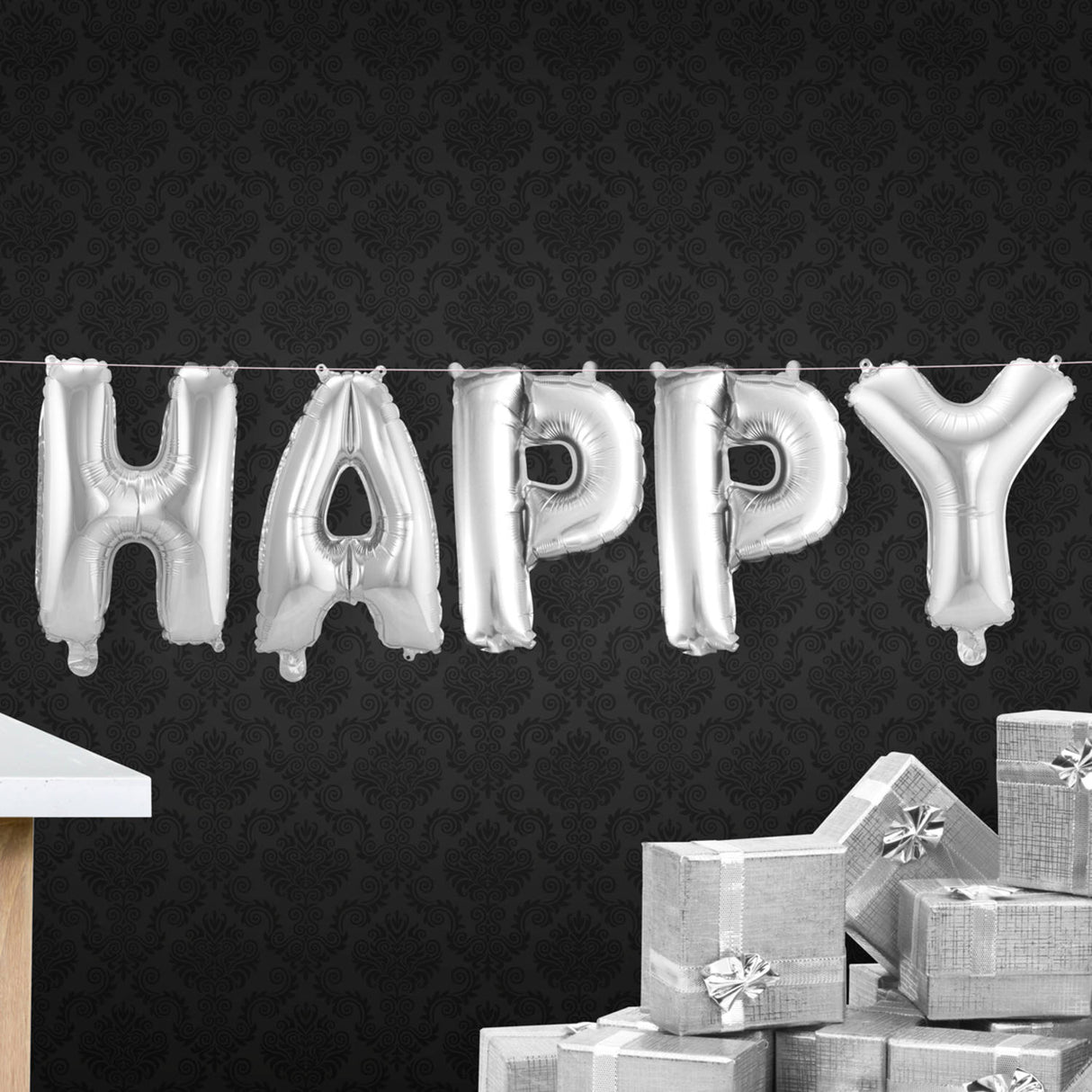 Folieballong 'Happy' (sølv, 36 cm)