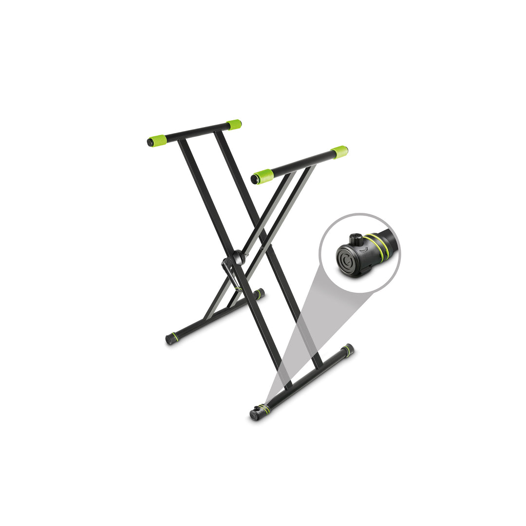 Gravity KSX 2 RD SET 1 - X-formet keyboardstativ med dobbel støtte og støttebord, sett 1