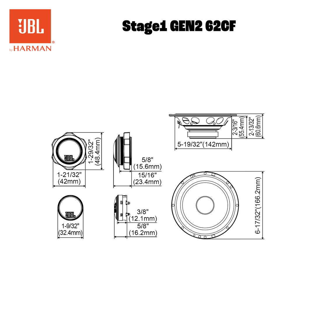 JBL Stage1 Gen2 62 6,5" koaksiale bilhøyttalere