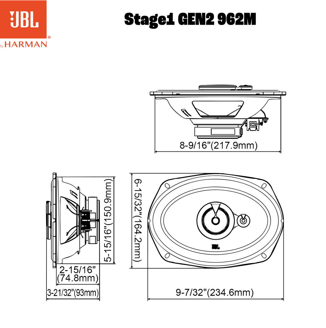 JBL Stage1 Gen2 962M 6x9" 3-veis bilhøyttalere