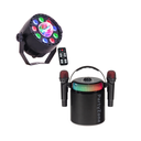 PartyZone Karaoke Set med 2 Mikrofoner (Svart) & LED PAR-ASTRO 2-i-1 Diskolys