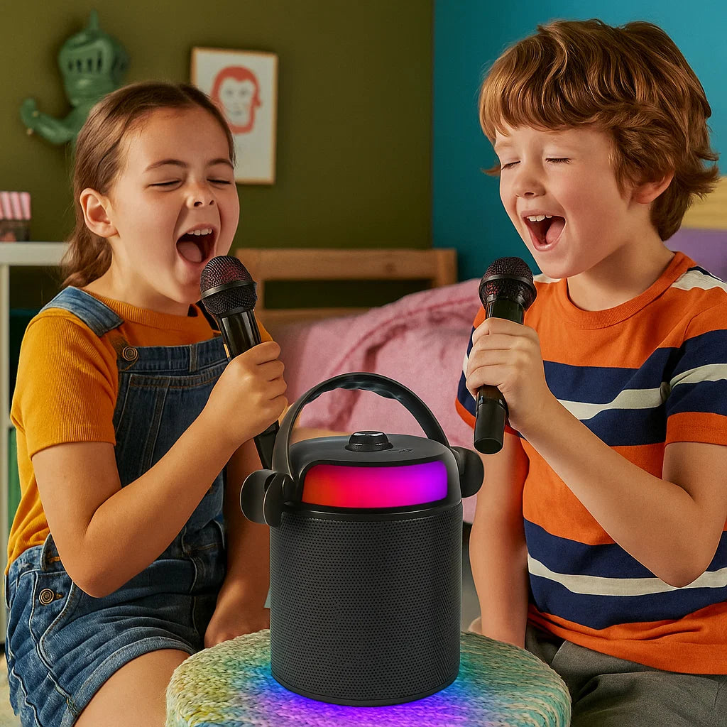 PartyZone Karaoke Set med 2 Mikrofoner (Svart) & LED PAR-ASTRO 2-i-1 Diskolys
