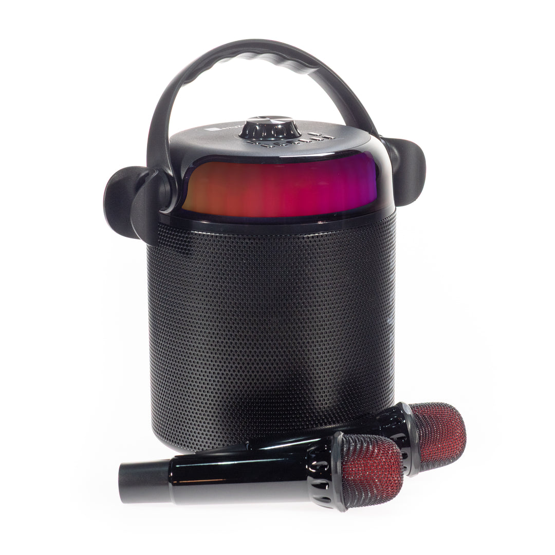 PartyZone Karaoke Set med 2 Mikrofoner (Svart) & LED PAR-ASTRO 2-i-1 Diskolys