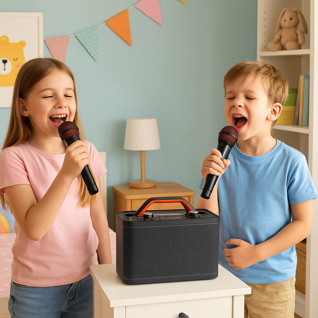 Karaoke-høyttaler med 2 mikrofoner (Svart)