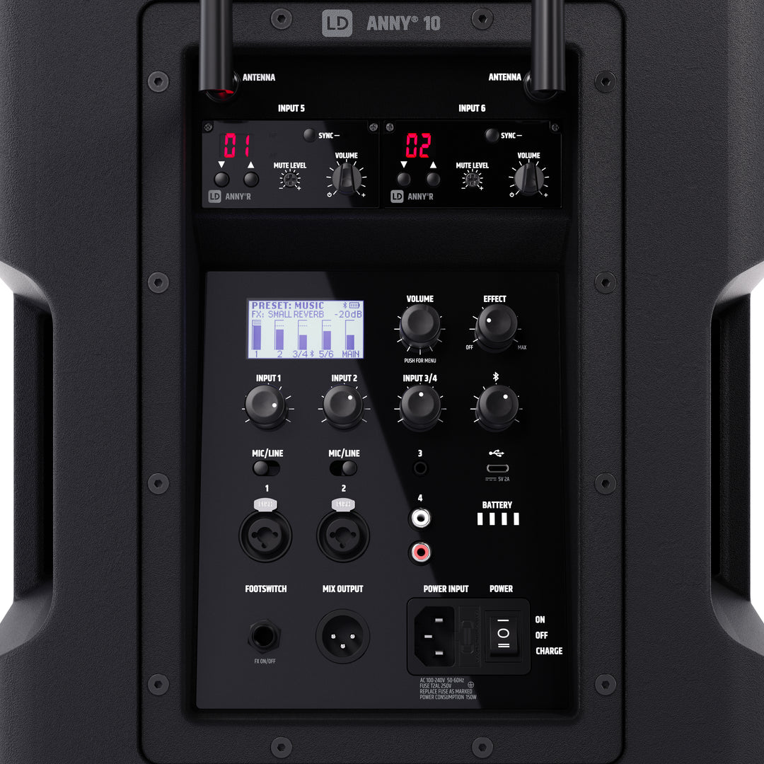 LD Systems ANNY® 10 HBH 2 B6 - 10" bærbart, batteridrevet Bluetooth® PA-system med mixer, 1x trådløs håndholdt og 1x headsetmikrofon (inkl. bodypack)