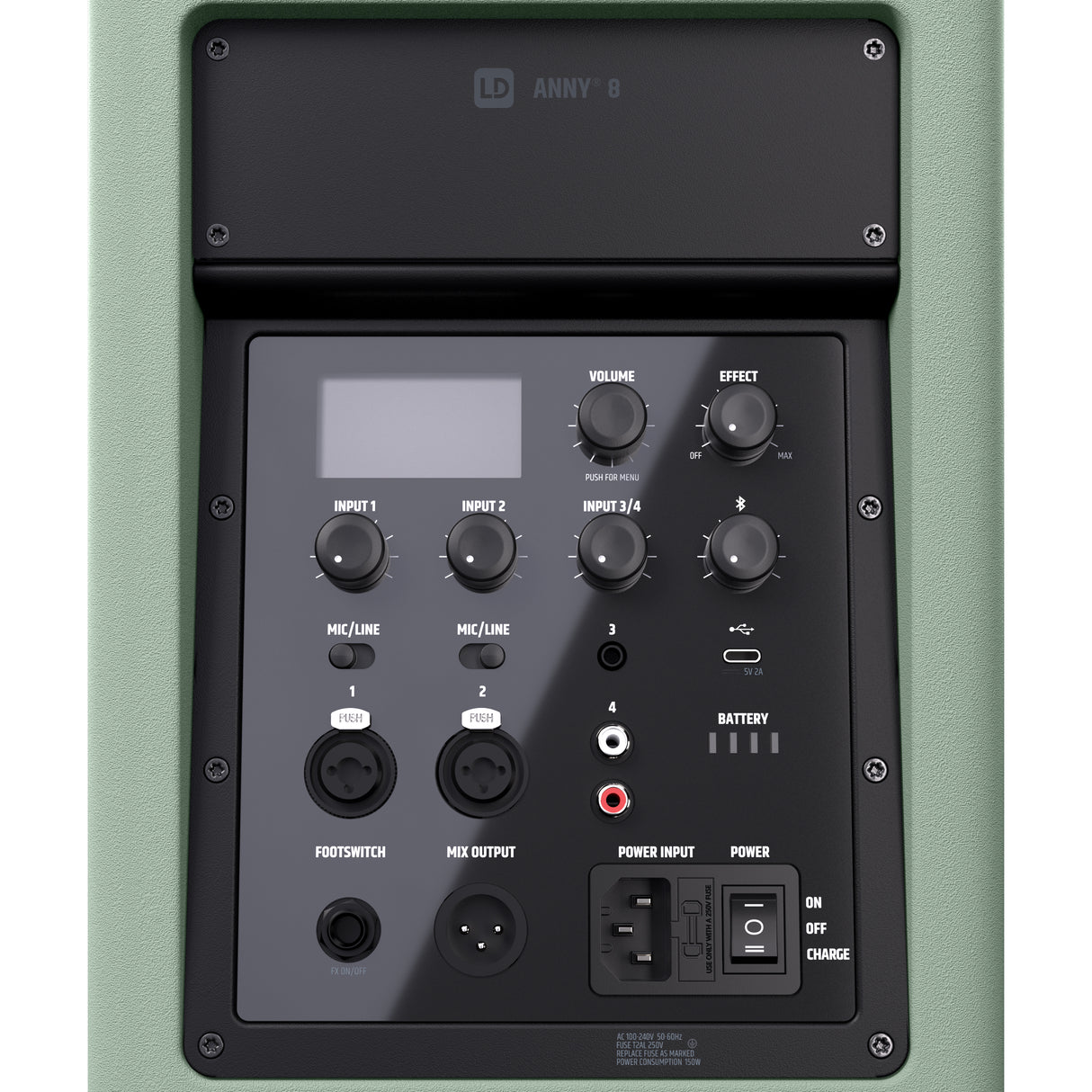 LD Systems ANNY® 8 GN - Bærbar batteridrevet Bluetooth® PA-høyttaler med mikser, Adventure Green
