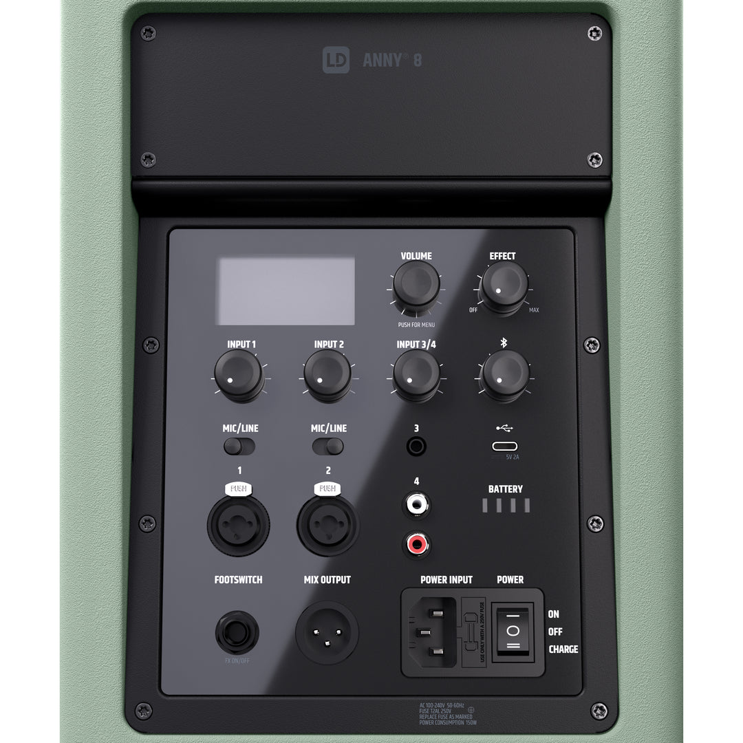 LD Systems ANNY® 8 GN - Bærbar batteridrevet Bluetooth® PA-høyttaler med mikser, Adventure Green