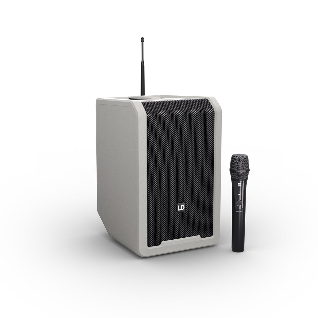 LD Systems ANNY® 8 HHD B8 G - Bærbar batteridrevet Bluetooth® PA-høyttaler med mikser og 1 trådløs håndholdt mikrofon, Urban Grey