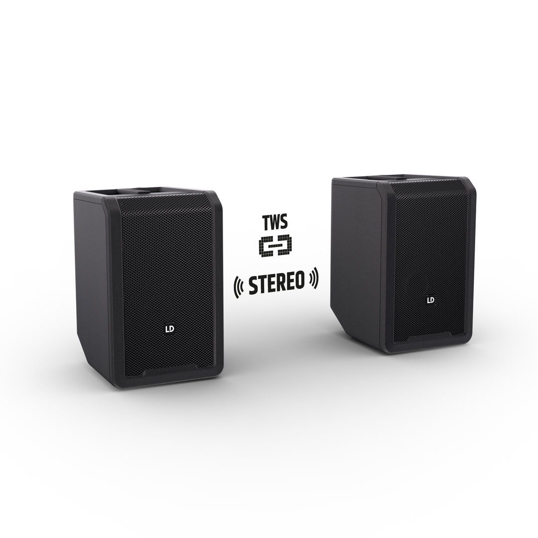 LD Systems ANNY® 8 HHD B8 - Bærbar batteridrevet Bluetooth® PA-høyttaler med mikser og 1 x trådløs håndholdt mikrofon, Stage Black