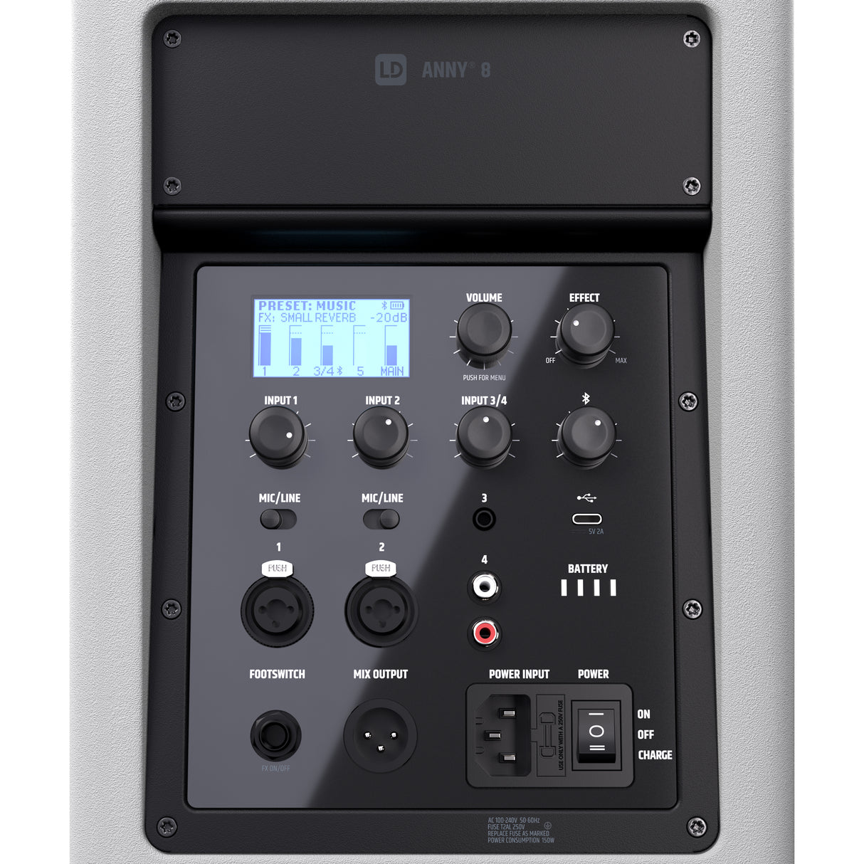 LD Systems ANNY® 8 W - Transportabel batteridrevet Bluetooth® PA-høyttaler med mikser, ren hvit