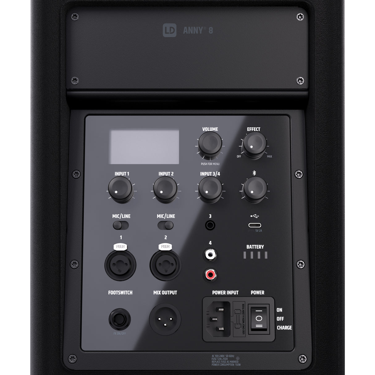LD Systems ANNY® 8 - Bærbar, batteridrevet Bluetooth® PA-høyttaler med mixer, Stage Black