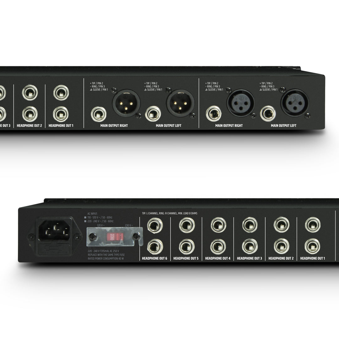 LD Systems HPA 6 - 19" 6-kanals hodetelefonforsterker