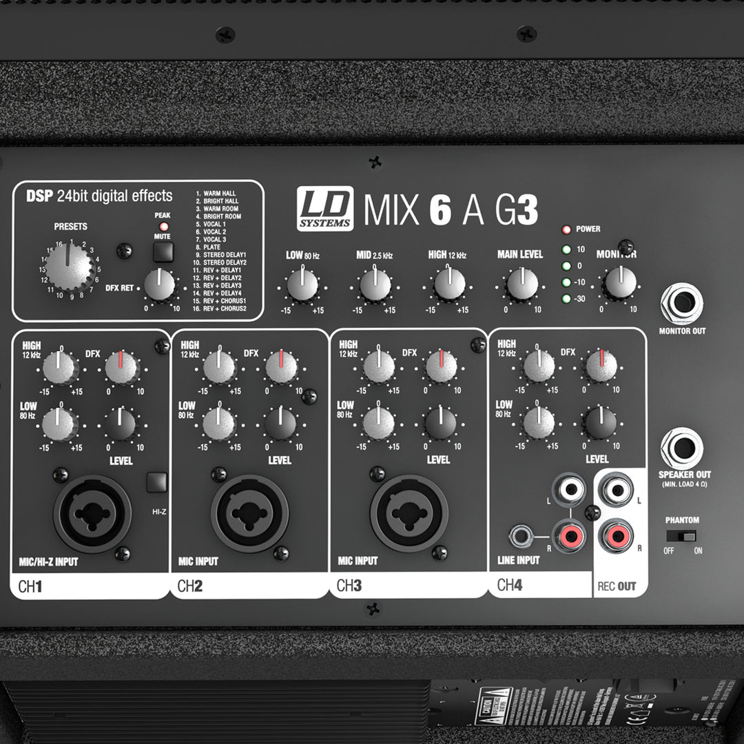 LD Systems MIX 6 A G3 - Aktiv 2-veis høyttaler med integrert 4-kanals mikser