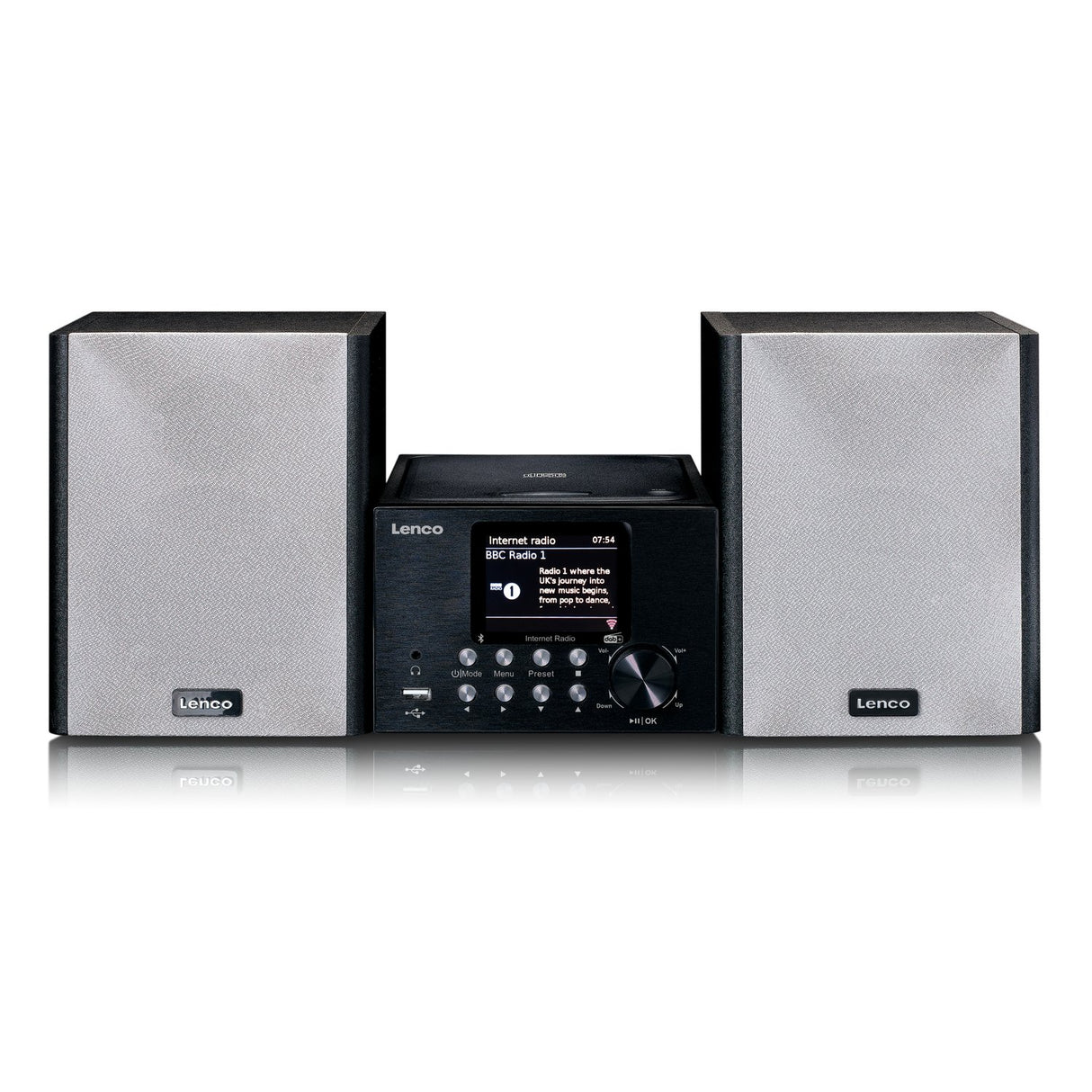 Lenco MC-250 MicroSet Mini Stereo og Internett- Radio (svart/sølv)