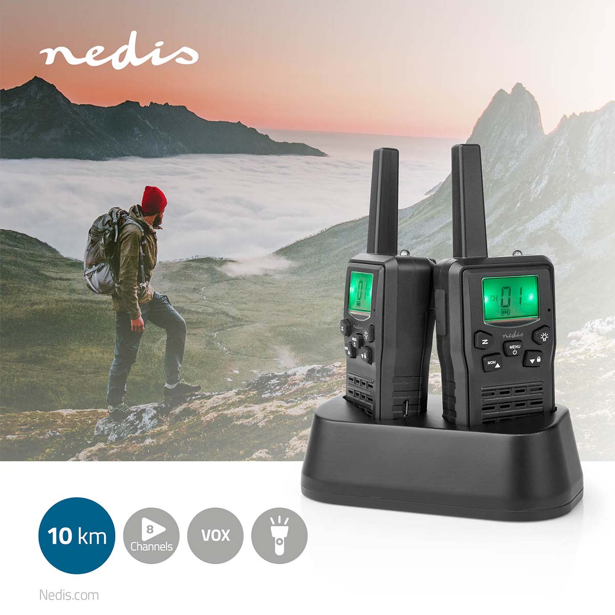 Nedis Walkie Talkie-sett med lader (opptil 10 km)