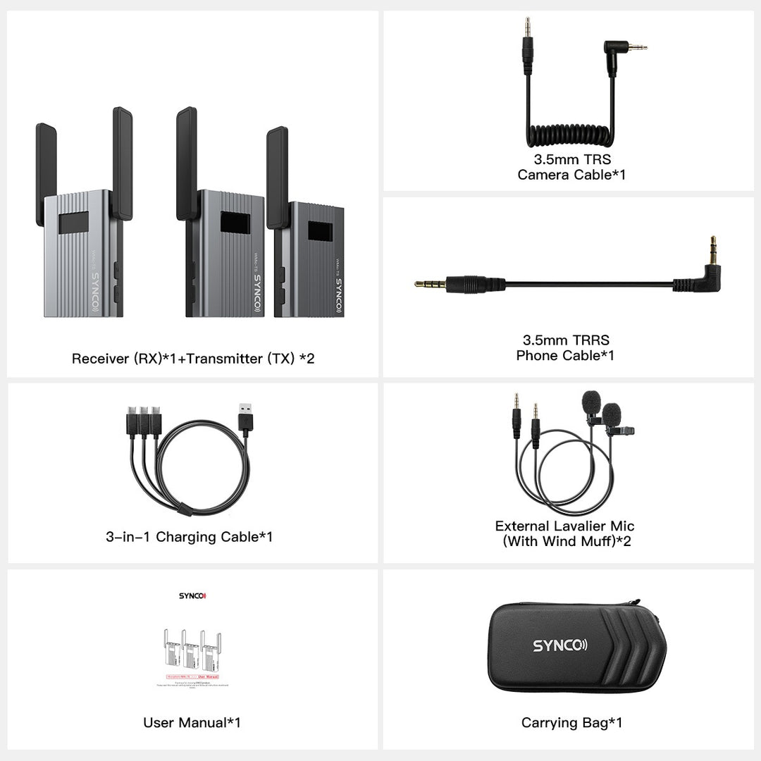 Synco trådløst mikrofonsystem 2 TX / 1 RX UHF 525 MHz-539.7 MHz
