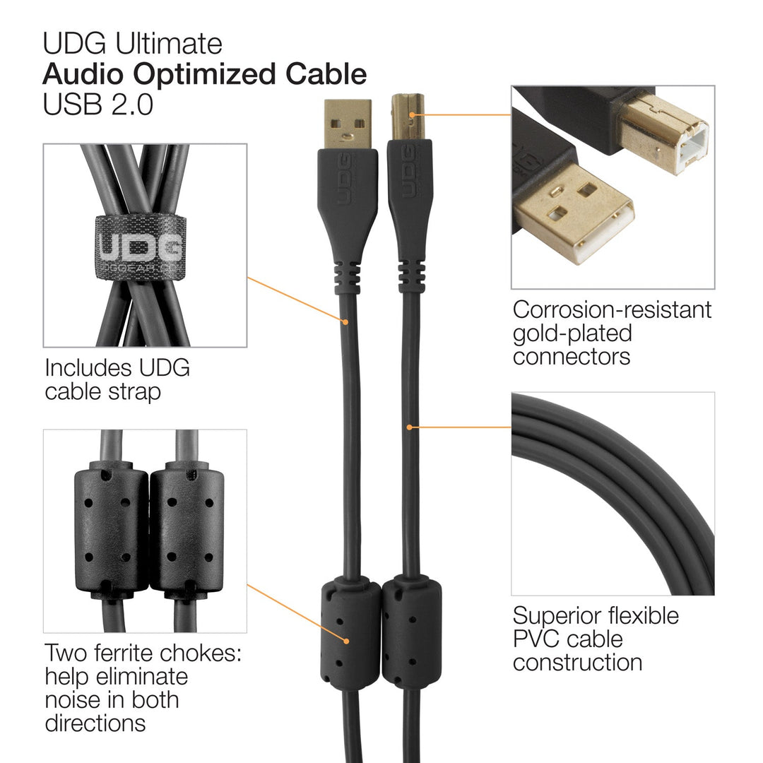 UDG Ultimate Audio-kabel USB 2.0 A-B Svart Vinklet 3m
