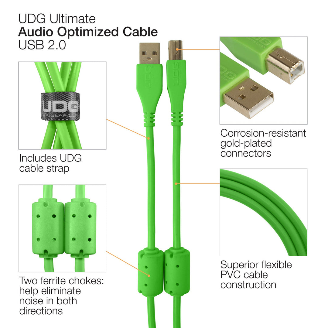 UDG Ultimate Audio-kabel USB 2.0 A-B Grønn Vinklet 1m