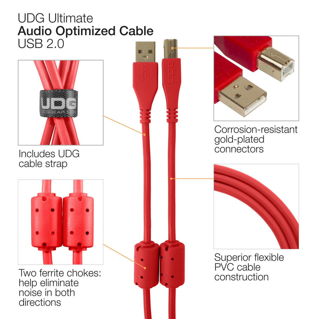 UDG Ultimate Audio Cable USB 2.0 A-B Rød Vinklet 3m