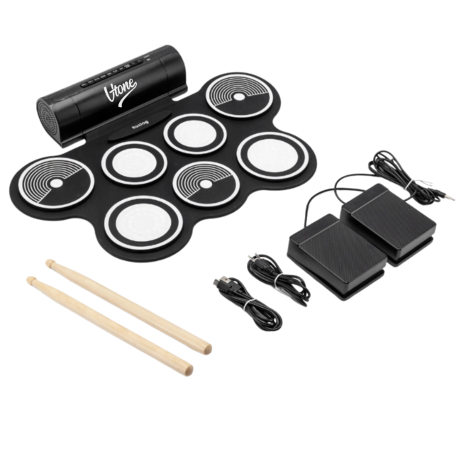 V-TONE RD7 Elektronisk Trommesett – Roll-Up Drum Kit med 7 Pads, Pedaler og Høyttalere