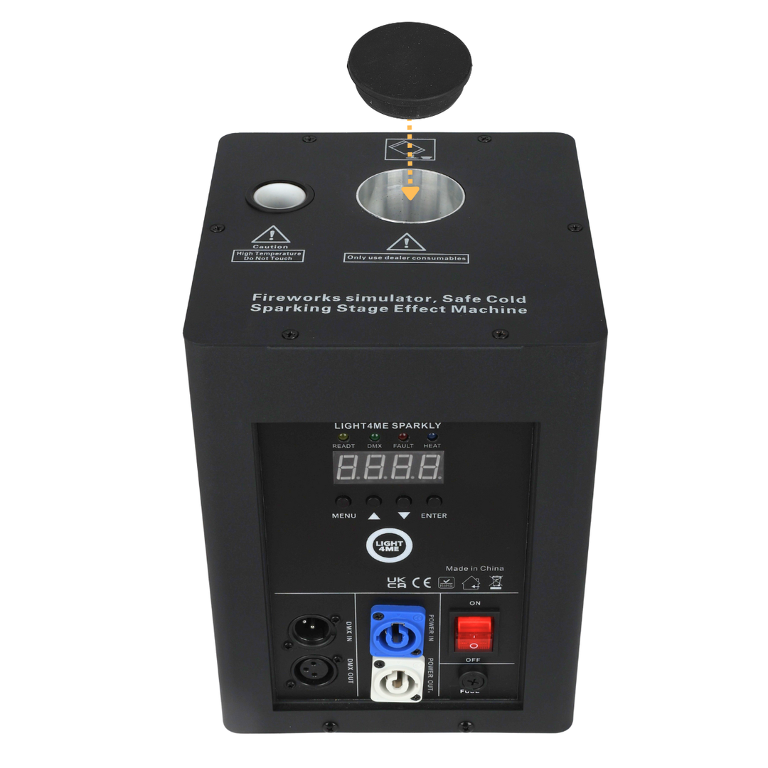Light4Me SPARKLY Cold Spark-maskin 600W DMX med trådløs fjernkontroll