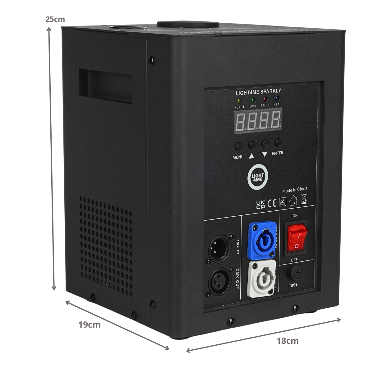 Light4Me Sparkly 600W cold spark-maskin – DMX og fjernkontroll