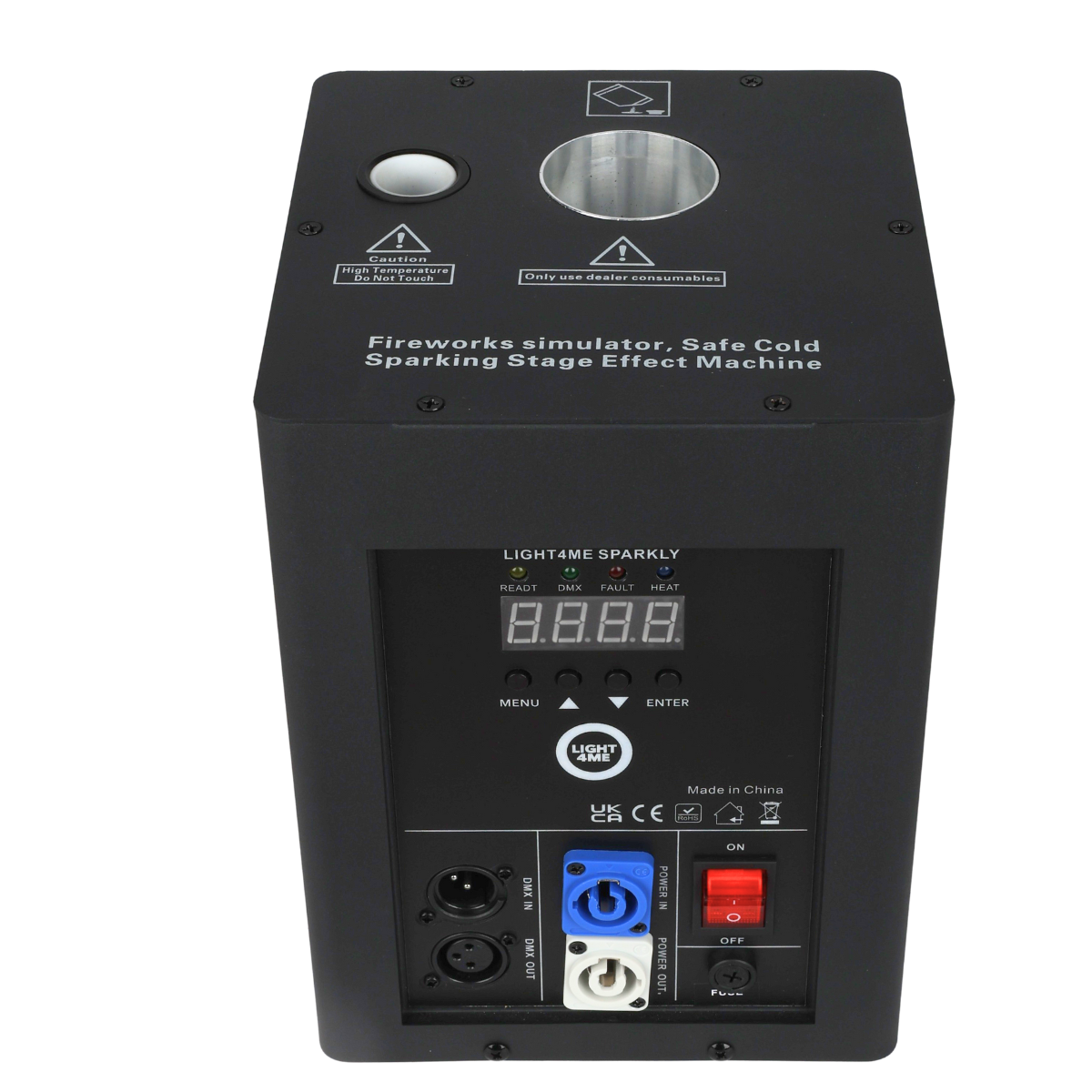 Light4Me Sparkly 600W cold spark-maskin – DMX og fjernkontroll